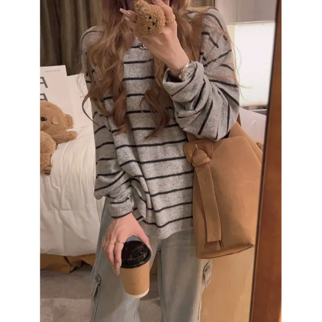 Autumn And Winter Lazy Style Loose Feeling Brushed Base Shirt Light Gray - Shop at LoveMi