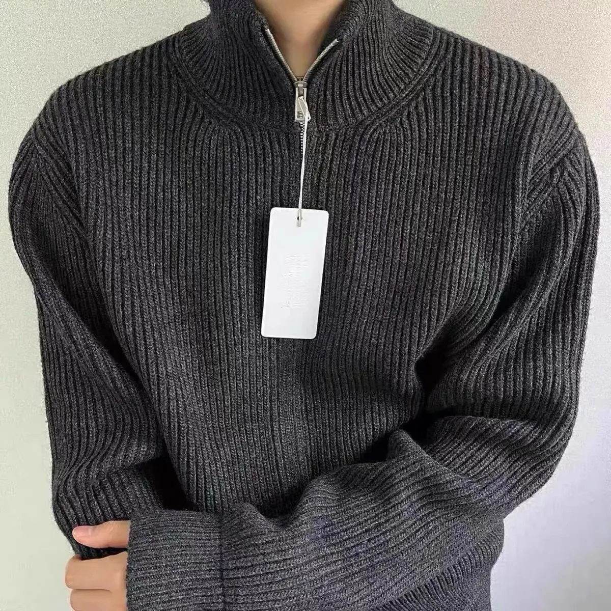Mens Cardigan Sweater With Stand Collar