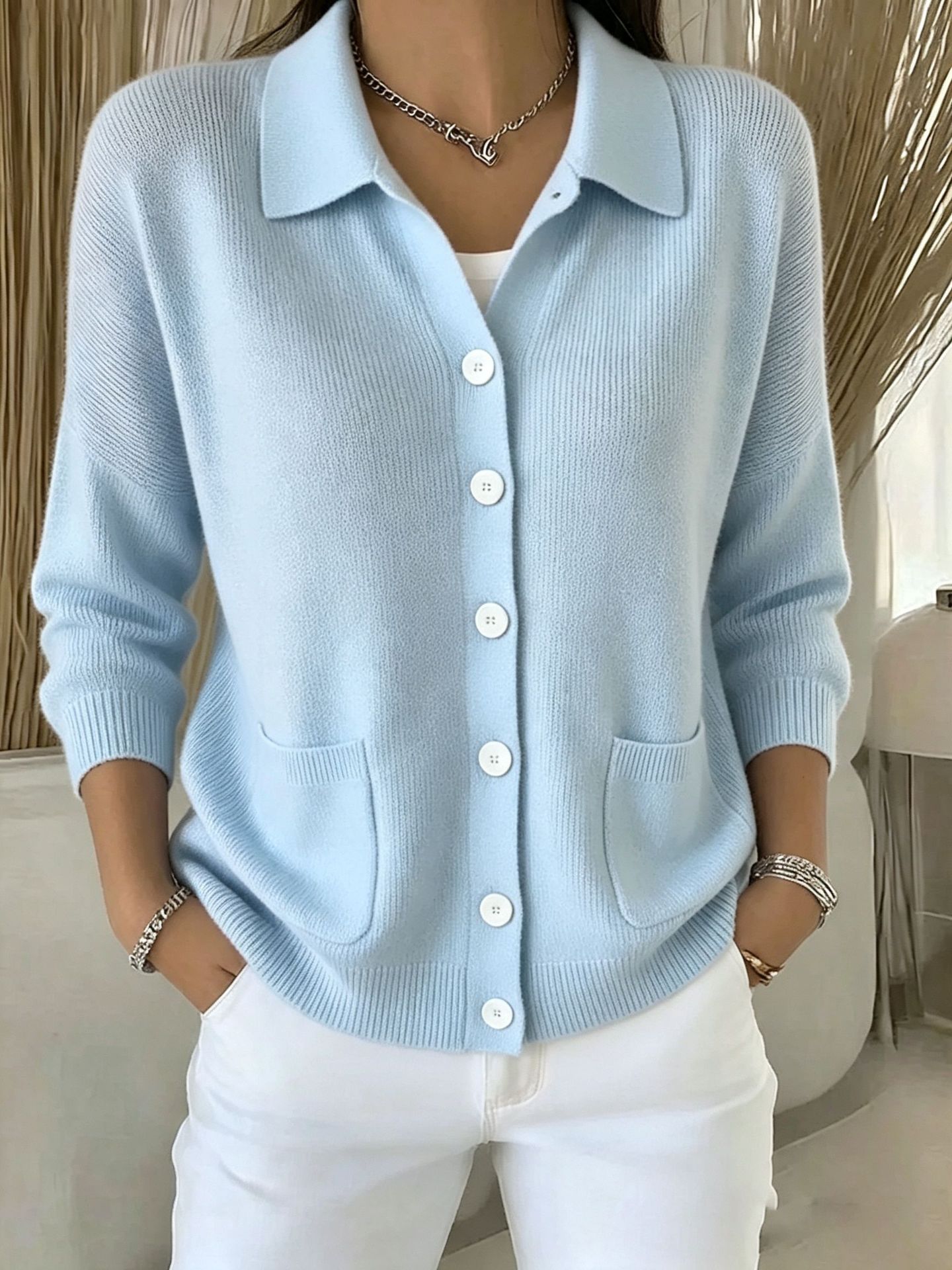Casual Fashion Knitted Cardigan With Buttons Womens Sweater