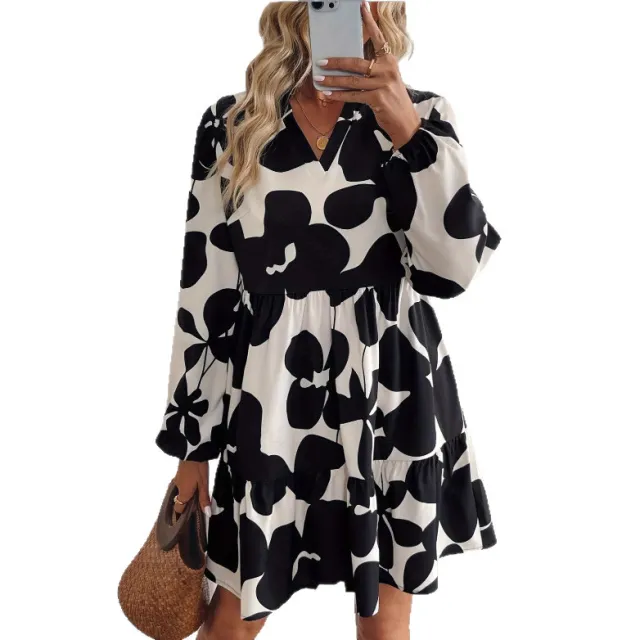 Fashion Retro Long Sleeve Loose Dress Black - Shop at LoveMi
