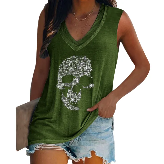 Personalized Hot Diamond Short Sleeved V neck T shirt For Women Green - Shop at LoveMi