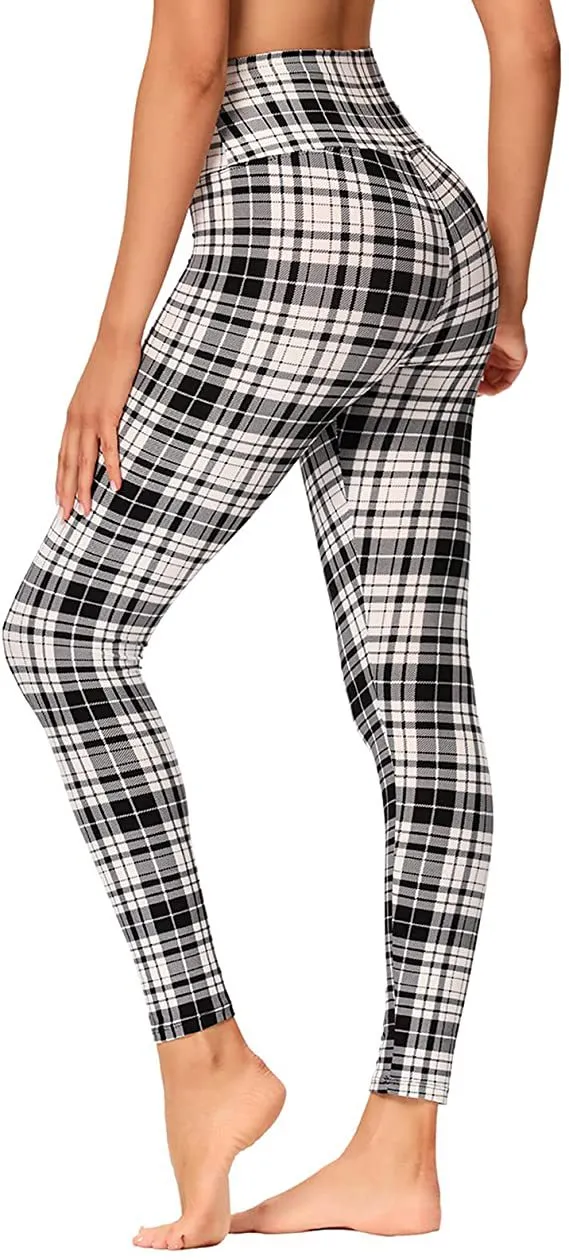 High Waist Leggings Women's Yoga Slim Waist Black And White Small Plaid - Shop at LoveMi