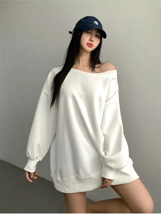 Autumn And Winter American Sweater Women's Design Off shoulder Loose Casual White - Shop at LoveMi