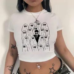 Sexy Black Chic Crop-Top Short-Sleeve T-Shirt For Women - Black - View 1