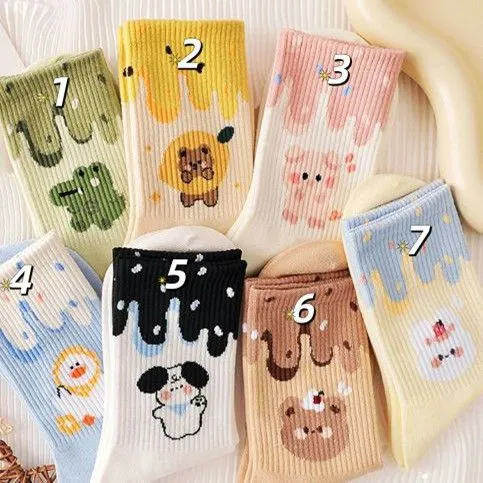 All match Middle Tube Female Student Middle Tube Korean Style Sweet Cute Japanese Trendy Socks Cream Animal No 6 - Shop at LoveMi