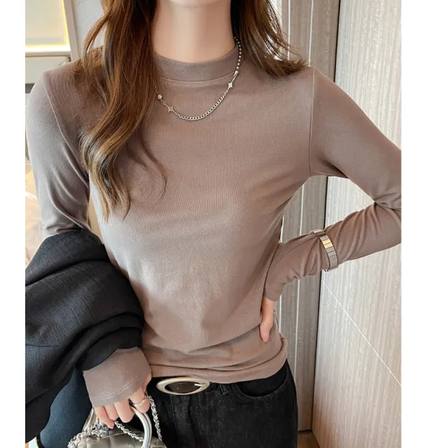 Shirt Women's Underwear Can Be Worn Outside Round Neck Long Sleeve Mocha Color Xxxl - Shop at LoveMi