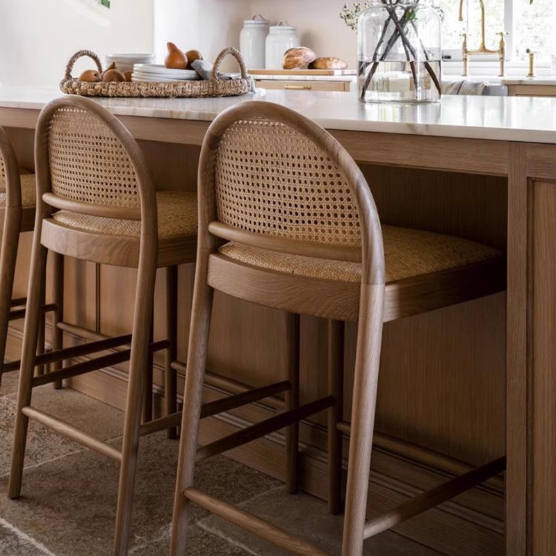 Rattan And Solid Wood Bar Stool In A Vintage Style For Bars