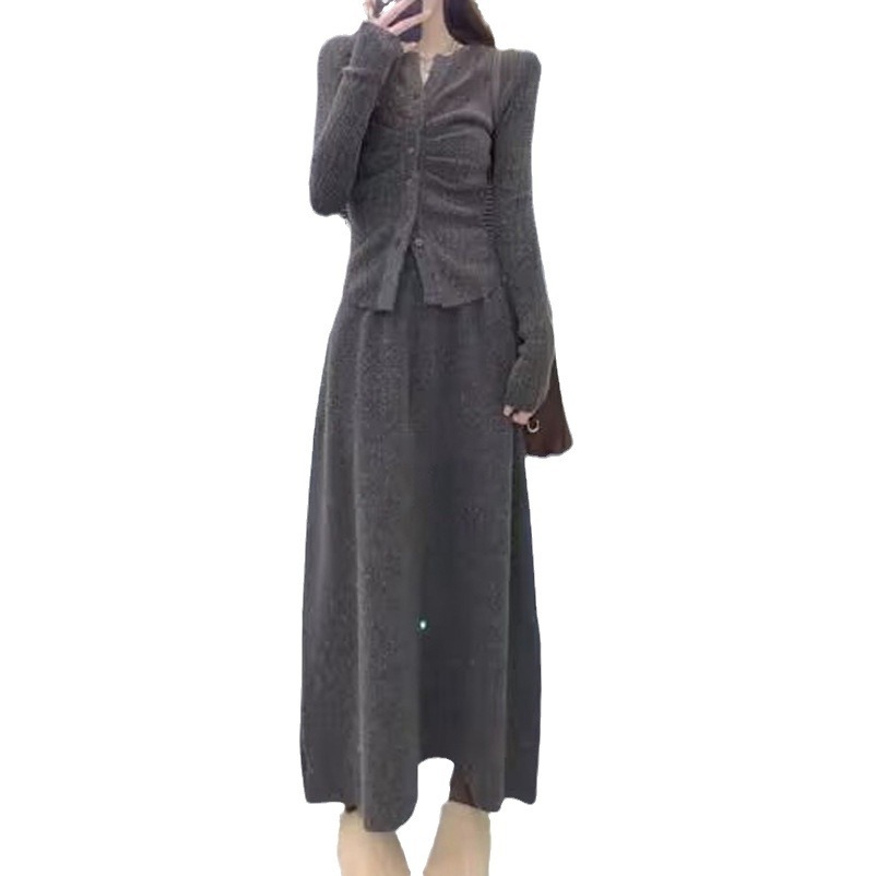 Elegant Pleated High Waist Two-piece Set Sweater Suit