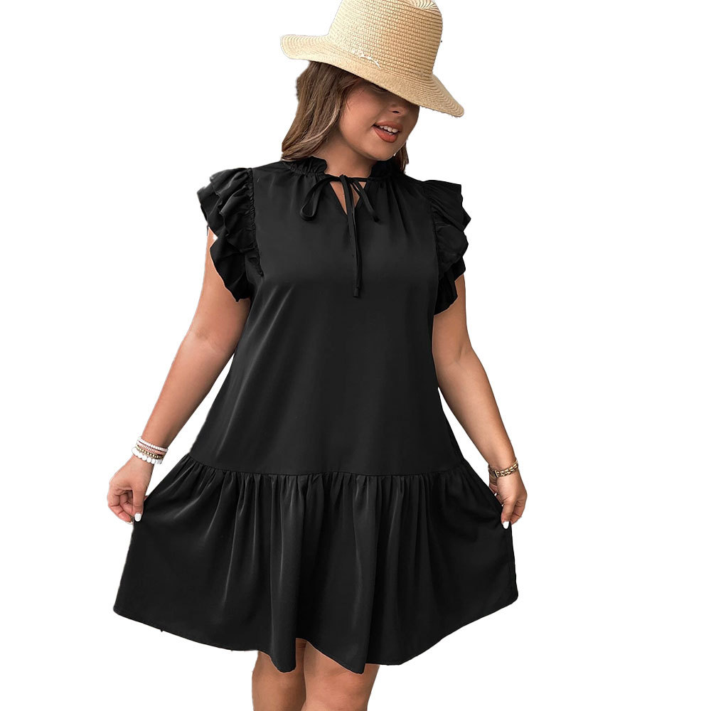 Casual Lotus Collar Lace-up Vacation Style Dress
