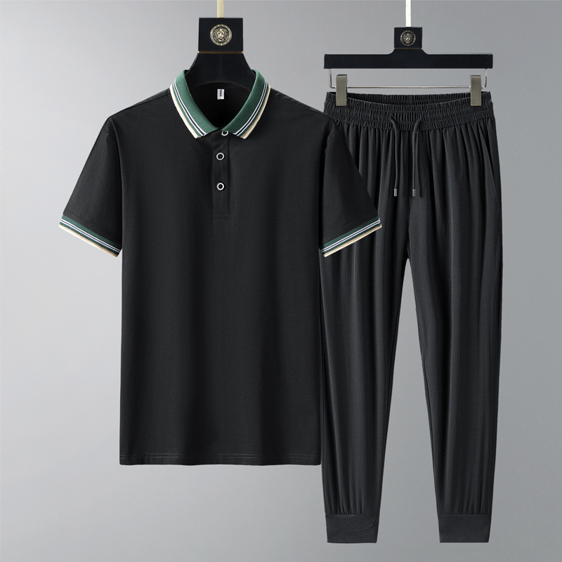 $20.43 Summer Quick-drying Breathable Casual Long Pants Men's Polo Shirt Two-piece Suit