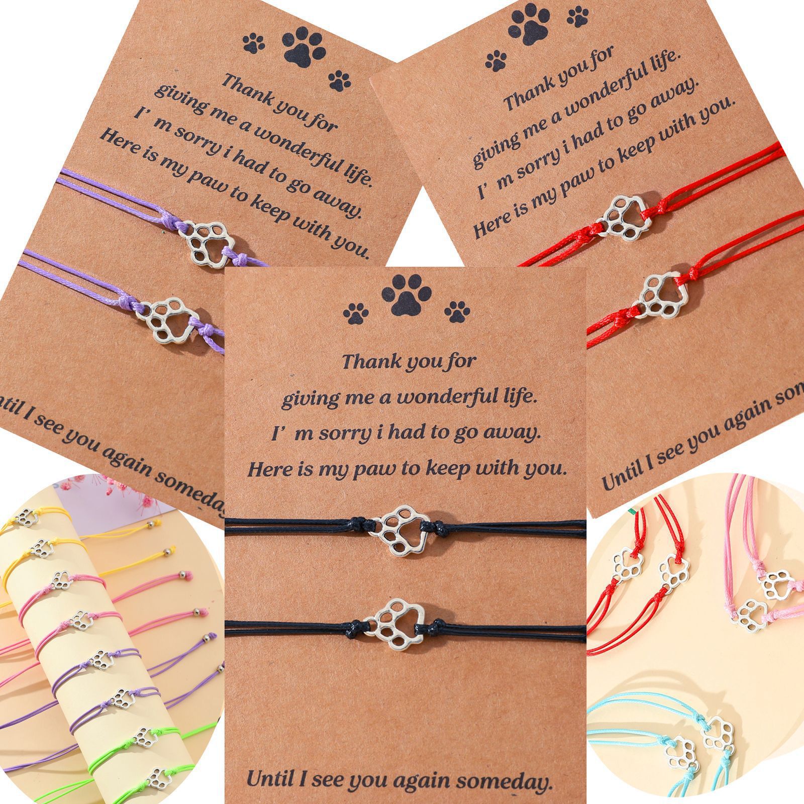 Creative Multicolor Thread Cat Paw Print Handwoven Bracelet