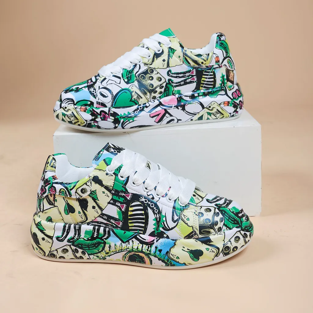 Hand-painted Shoes Women's Platform Casual Shoes Painted Sports - Green