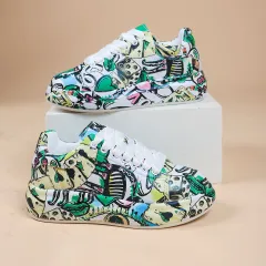 Hand-painted Shoes Women's Platform Casual Shoes Painted Sports - Green - View 1