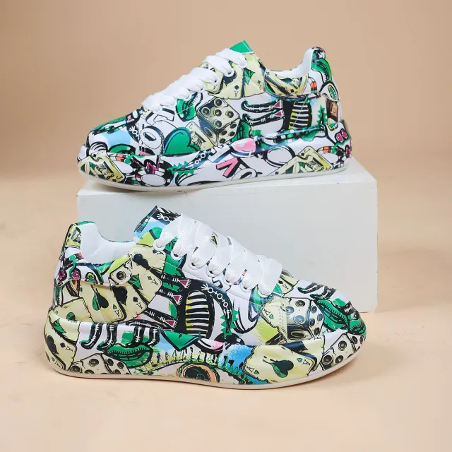 Hand painted Shoes Women's Platform Casual Shoes Painted Sports Green - Shop at LoveMi