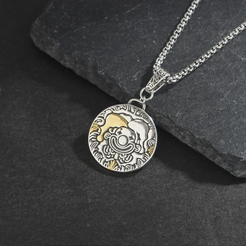 Retro Tang Grass Pattern Clown Necklace Trendy Men's Round Brand