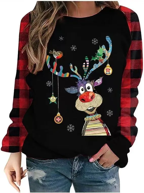 Women's Tops Santa Claus Graphic Print Crew Neck Raglan Long sleeved T shirt Women's Sweater 2 Colors - Shop at LoveMi