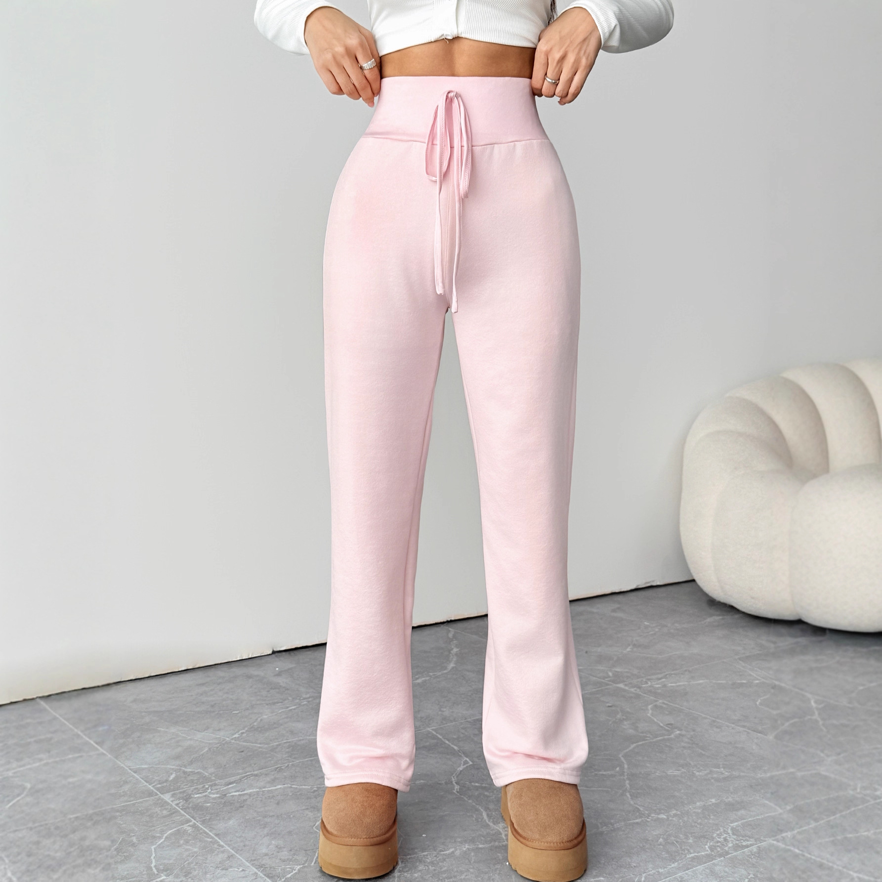 Casual Pants With A Slimming Faux Drawstring Design For A Sleek Figure-flattering Look