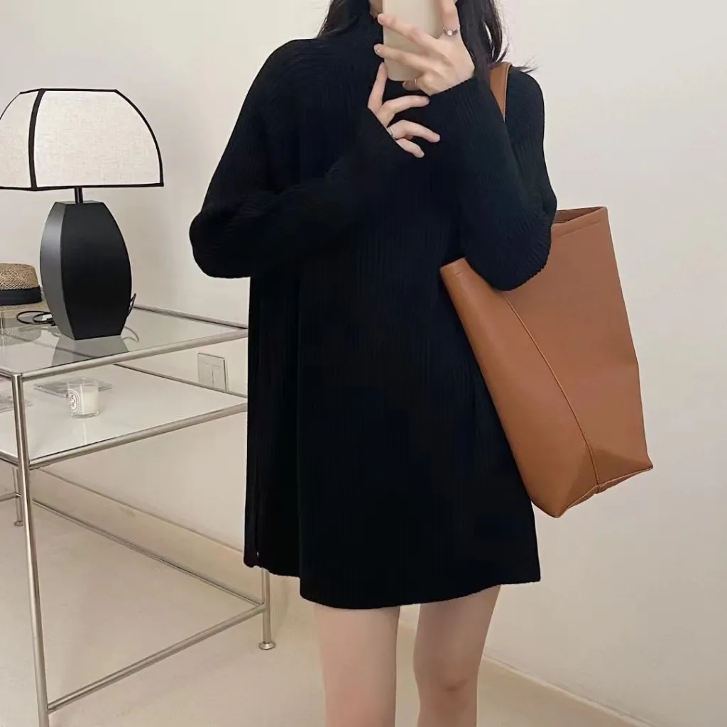 Half Turtleneck Pullover Autumn And Winter Long Sleeve Sweater - Black