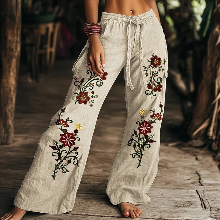 Womens Fashionable Casual Printed Drawstring Pants