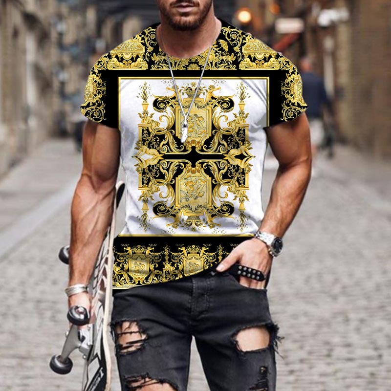 Title 9, Gold Pattern 3D Print T-Shirt Half Sleeve for m...