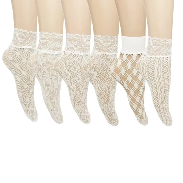 Jacquard Black Sheer Stockings Short Women Thin Sweat absorbent White 6Pairs - Shop at LoveMi