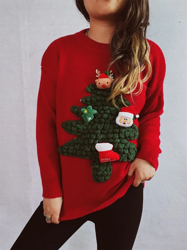 Flocking Loose New Year Red Sweater For Women Red - Shop at LoveMi