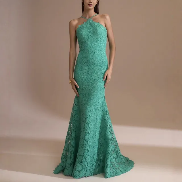 Elegant Lace Mermaid Evening Gown For Banquets Green - Shop at LoveMi