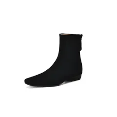 Womens Suede Leather Low-Heel Ankle Boots Genuine Leather Style Boots - Black - View 1