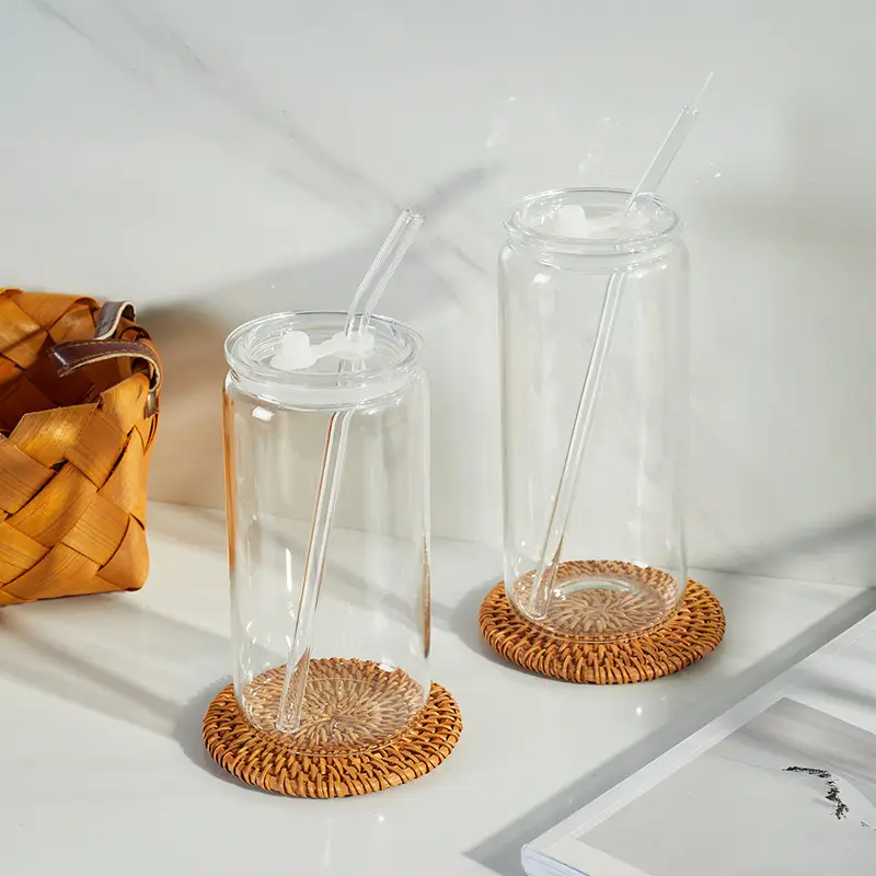 Cans Glass Coke Cup With Straw Household Cold Drink
