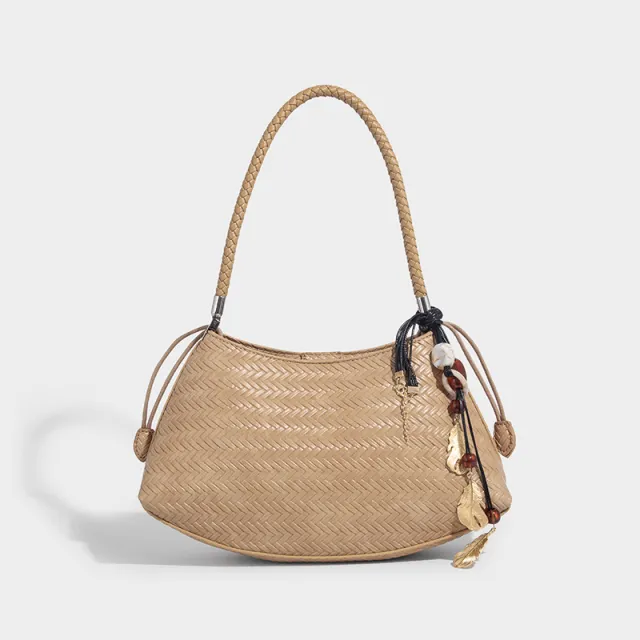 Knitted Underarm Bag Commuter Versatile Shoulder Handbag Khaki - Shop at LoveMi