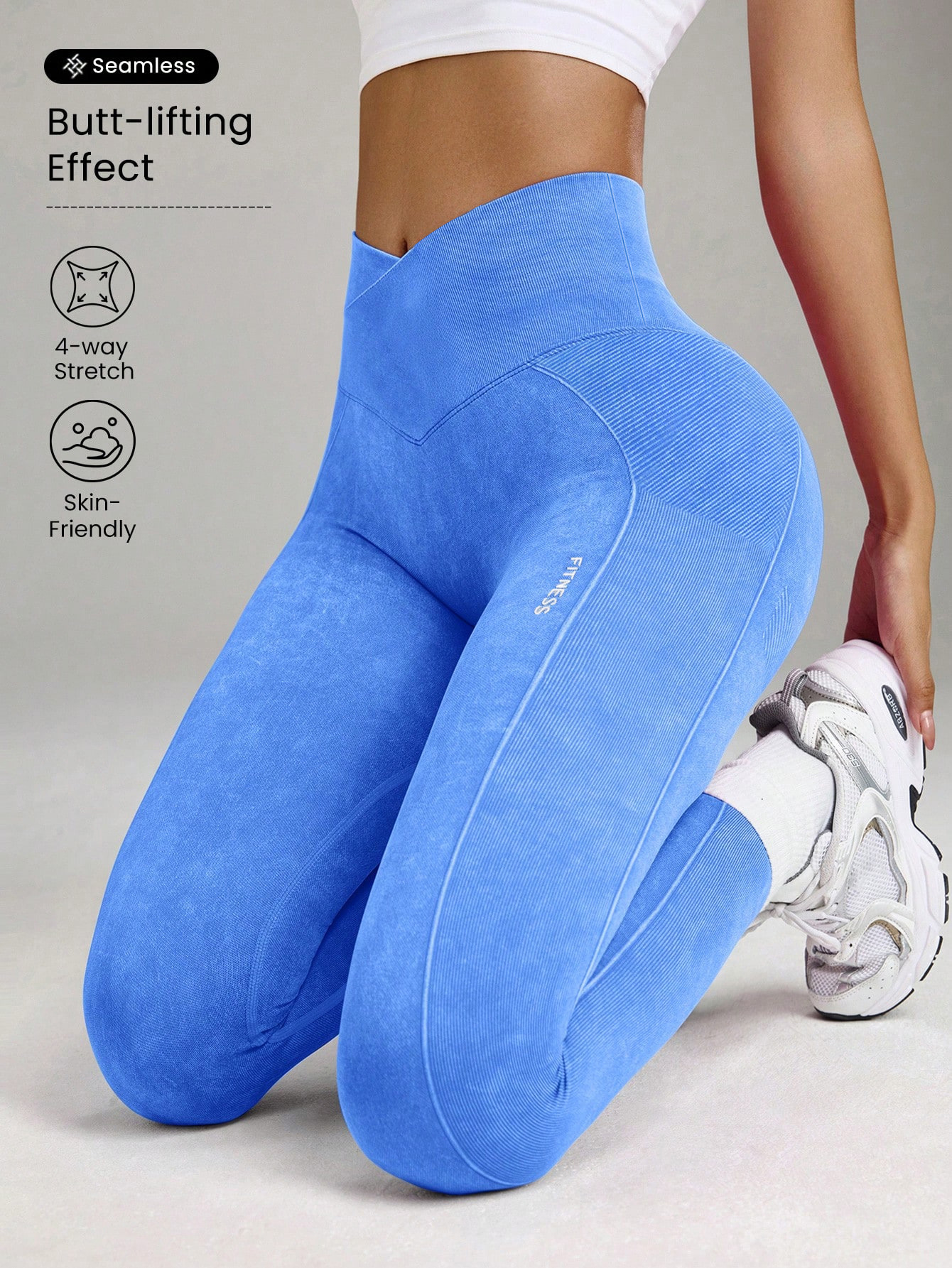 Seamless Sand-Washed High-Waisted Butt-Lifting Tight Yoga Pants S Sky Blue