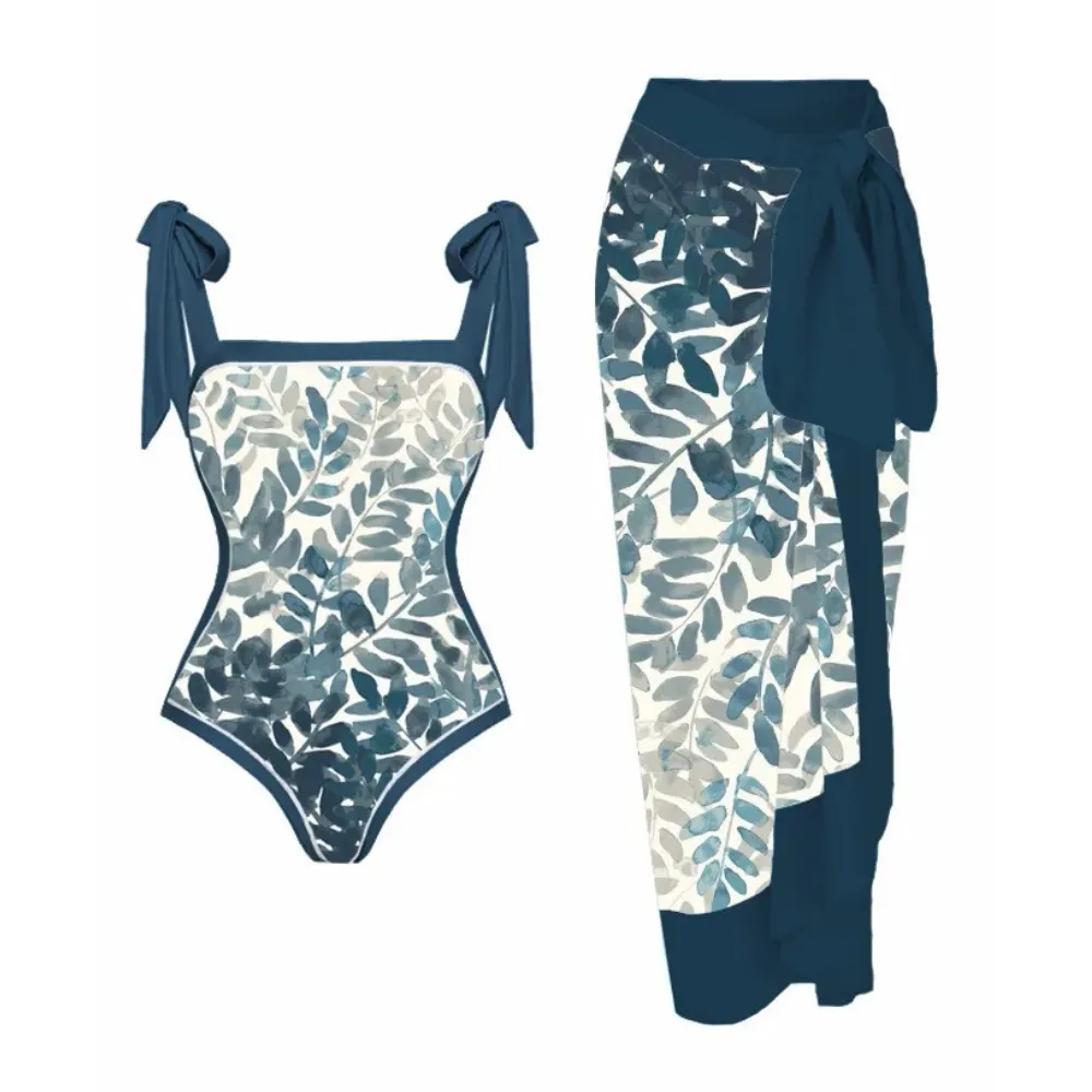 Multi-color Printed Sheath Gauze Skirt Anti-exposure Two-piece Sunscreen Swimsuit - Figure 4