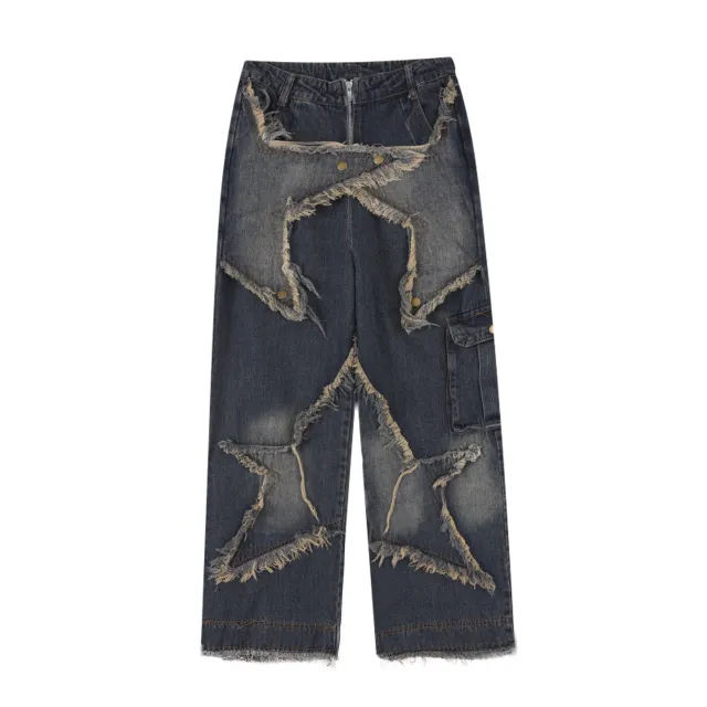 Men's And Women's Same Style American style Distressed Heavy Industry Straight Casual Jeans Blue - Shop at LoveMi