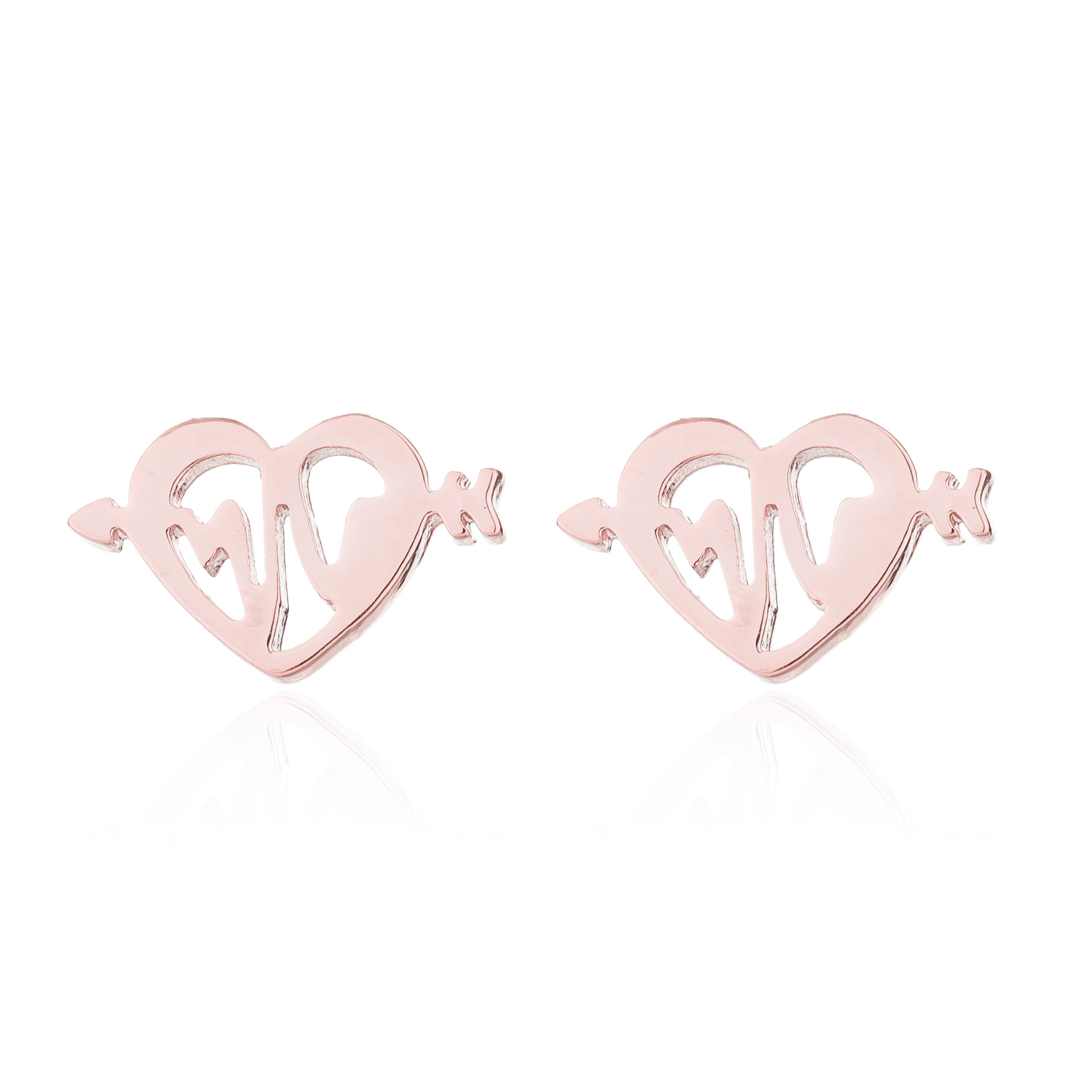 Women's Simple One Arrow Through Heart Shape Stainless Steel Stud Earrings