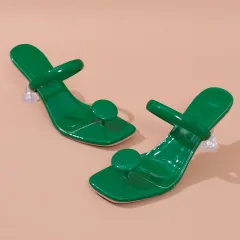 Plus Size High Heel Slippers Candy Color Women's Slippers - Green - View 1
