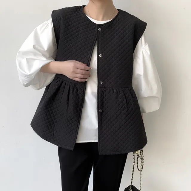 Black Clip Cotton Vest Ruffled Round Neck Fashion Black - Shop at LoveMi