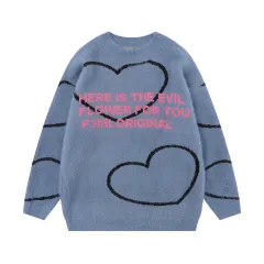 Loose Casual Long Sleeves Pullover Knitwear Fashion Brand Design Sense - Blue - View 1
