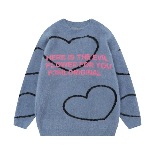 Loose Casual Long Sleeves Pullover Knitwear Fashion Brand Design Sense Blue - Shop at LoveMi