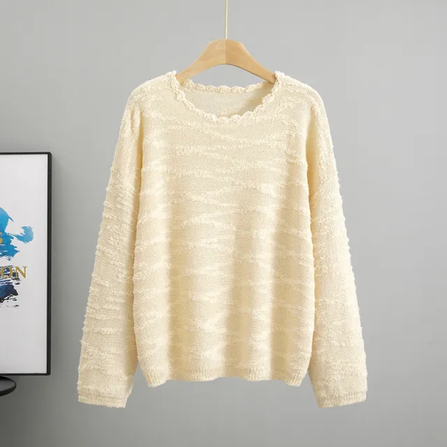 Temperament Crew Neck Loose Oversized Knit Female Fashion Tops Apricot - Shop at LoveMi