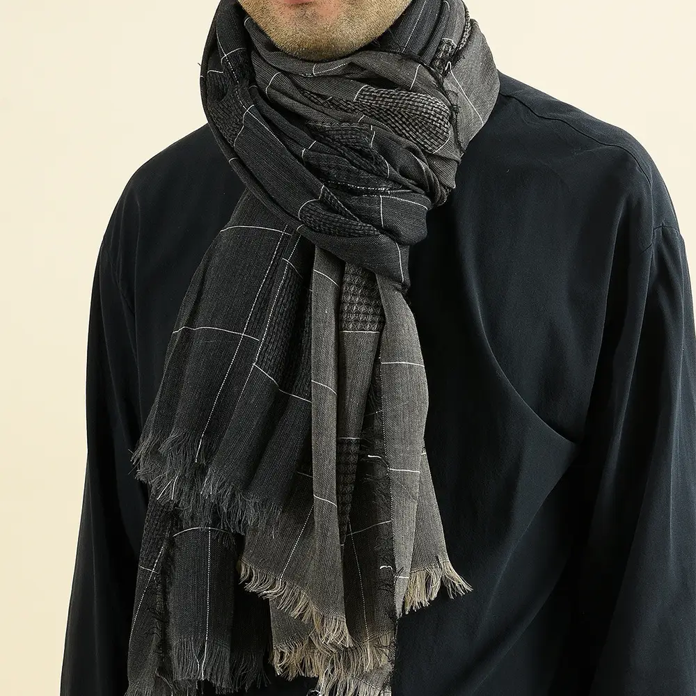 Winter Dual-color Patchwork Plaid Tassel Large Size Scarf