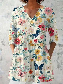 Women's Retro Slim Fit Printed Long-sleeved Top - 2Style-5Xl - View 1
