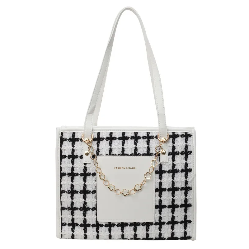 Large Capacity Plaid Tote Fashion All-matching - Beige