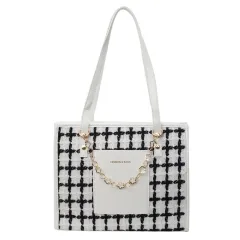 Large Capacity Plaid Tote Fashion All-matching - Beige - View 1