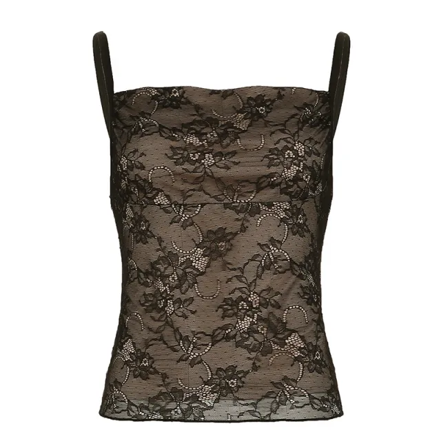 Printed Rhinestone Lace Camisole Top Black - Shop at LoveMi