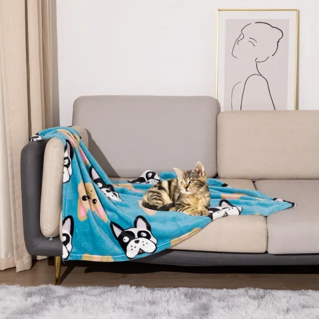 Pet Blanket Kennel Mat Dog Warm Double sided Thickened Flannel Blue Dog - Shop at LoveMi