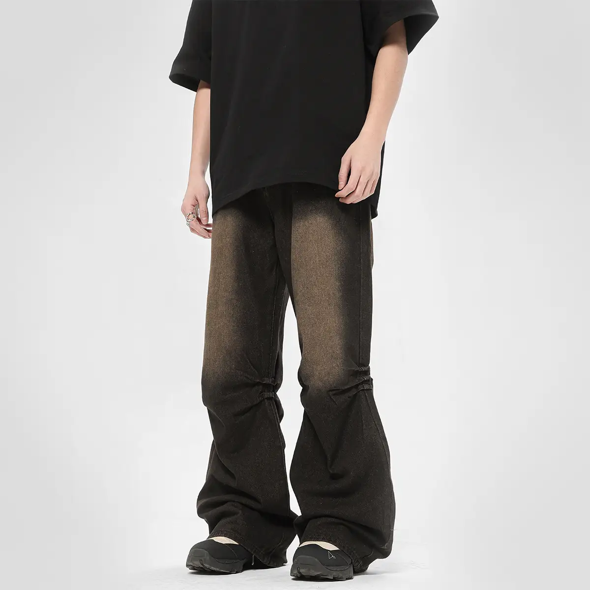 Gradient Distressed Straight Wide Leg Jeans