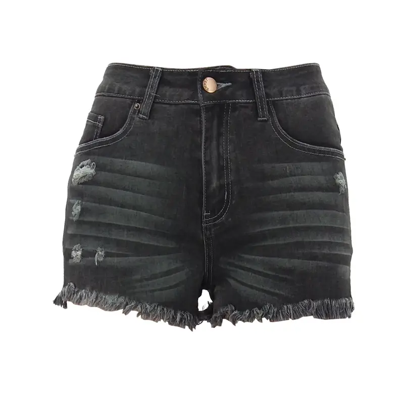 Ripped Stretch Denim Womens High-Waist Shorts