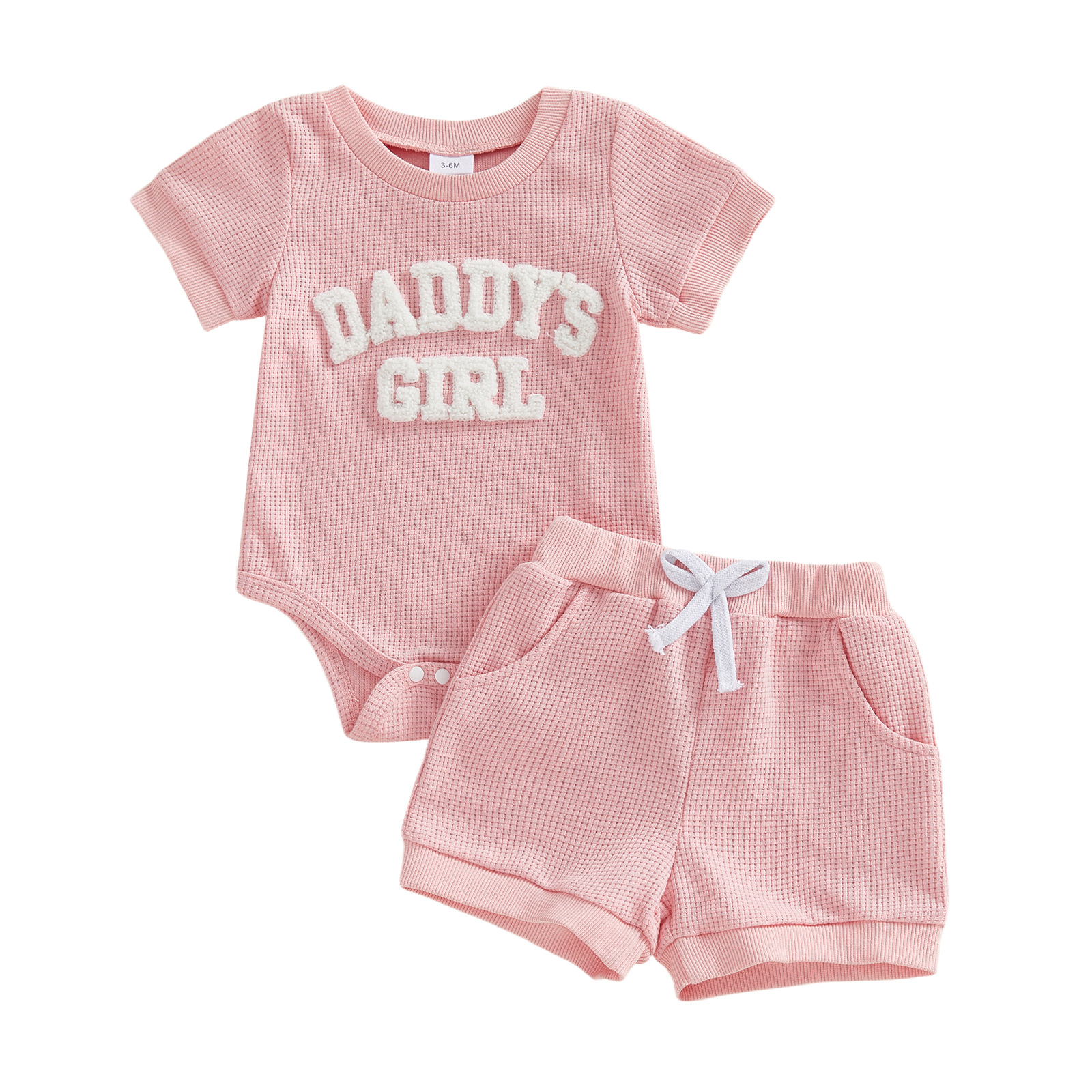 Embroidered DADDYS GIRL Letter Romper With Short Sleeves Shorts Two-Piece Set