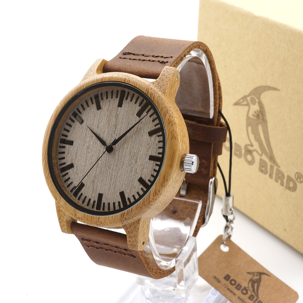 Single-bamboo Wooden-layer Cowhide Mens Wooden Watch 2