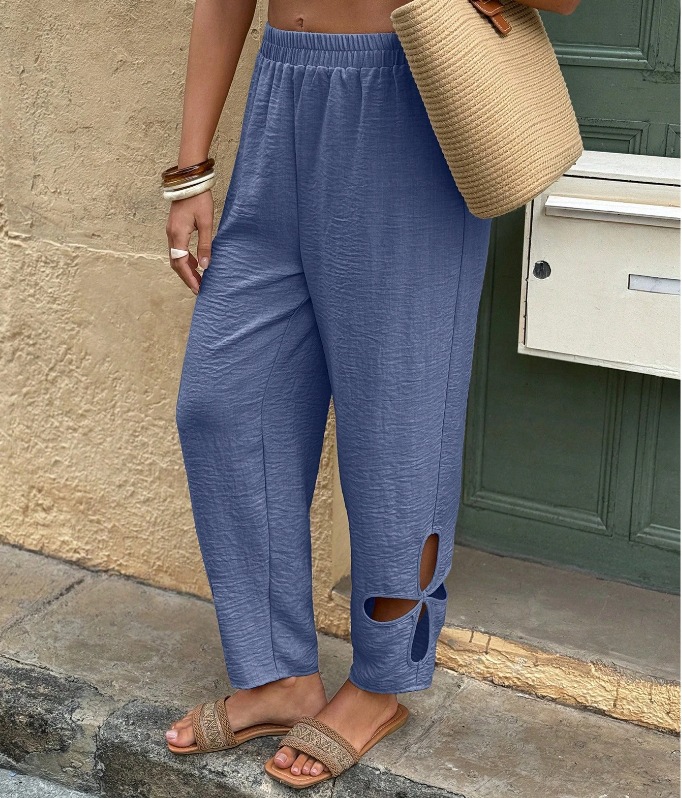 Everyday Side-pocket Hollow-out Full-length Comfortable Womens Pants 8